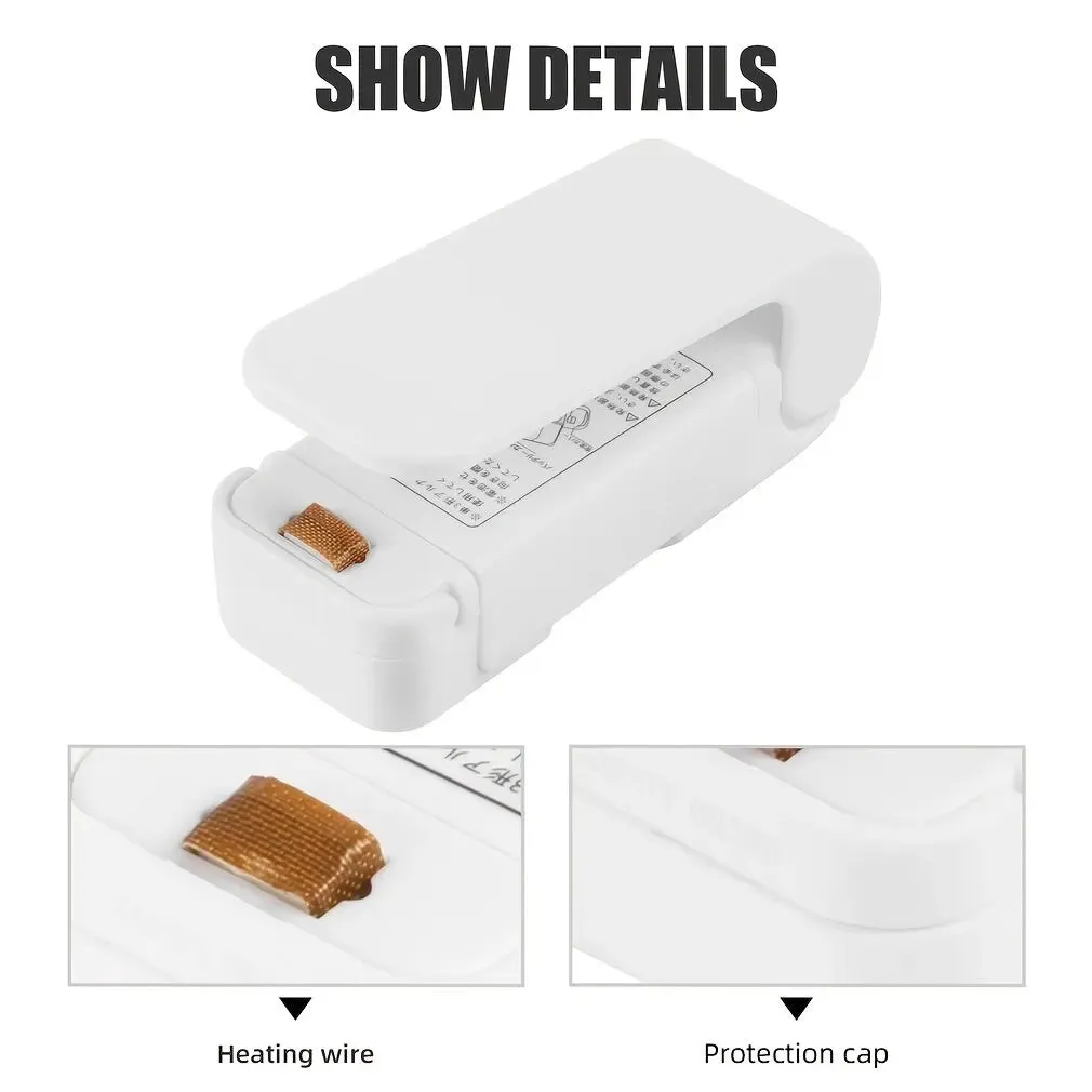 1pc Portable Bag Heat Sealer White Mini Home Sealing Clip for Food Snack Fruit Fresh Keeping