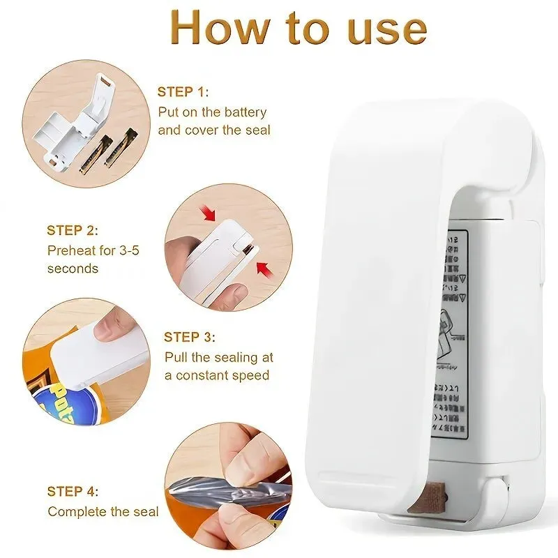 1pc Portable Bag Heat Sealer White Mini Home Sealing Clip for Food Snack Fruit Fresh Keeping