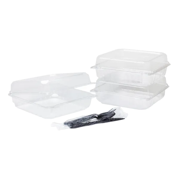 [200 ct] 9'' x 9'' Hinged Food Containers | PET | Clear