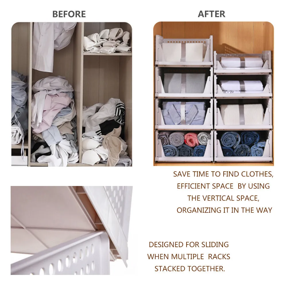 2Pcs Stackable Wardrobe Storage DIY Closet Organizer | Clothes Shelf Rack (2 x Small)
