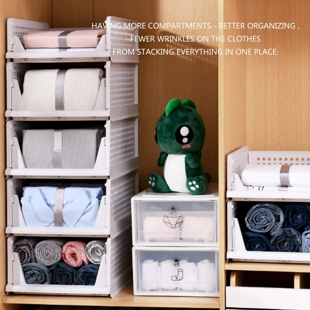 2Pcs Stackable Wardrobe Storage DIY Closet Organizer | Clothes Shelf Rack (2 x Small)