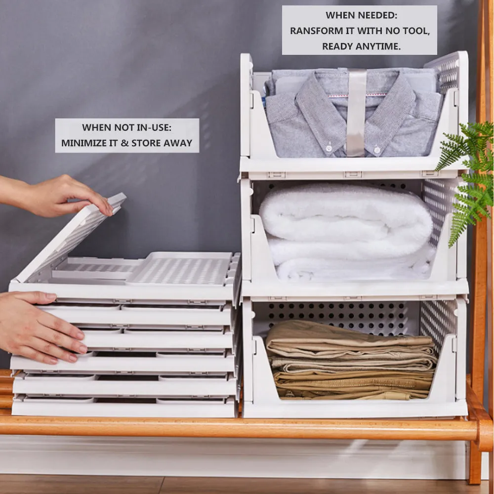 2Pcs Stackable Wardrobe Storage DIY Closet Organizer | Clothes Shelf Rack (2 x Small)