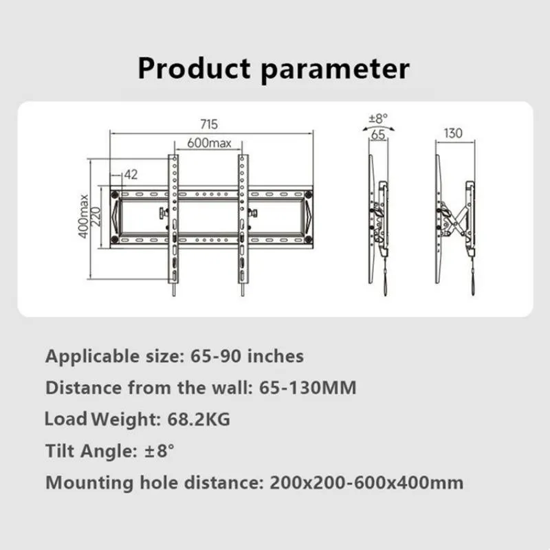 Adjustable Tv Wall Mount Bracket for 65-90 Inch Tvs