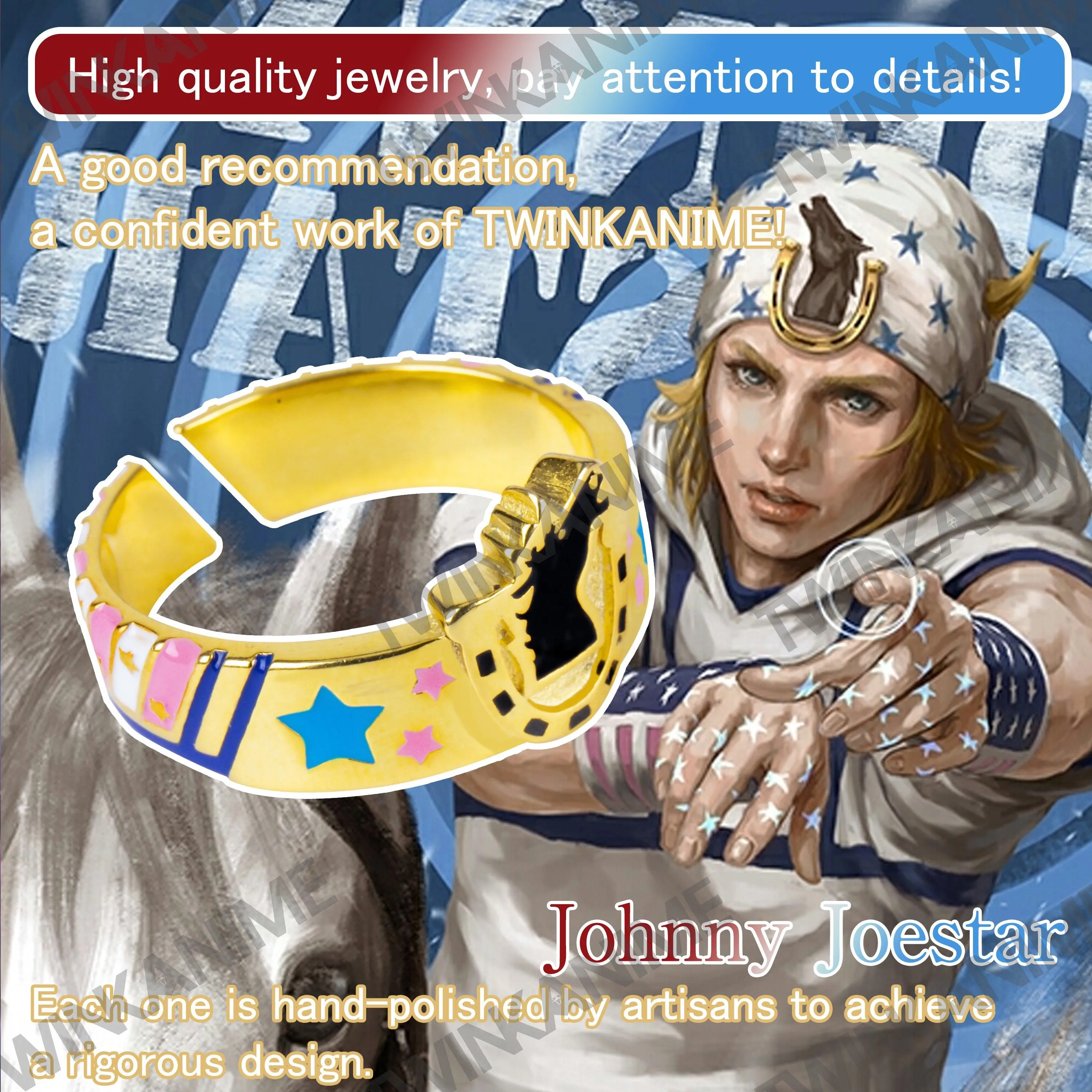 Anime JoJo'S Bizarre Adventure Johnny Joestar Manga Figure S925 Rings Adjustable