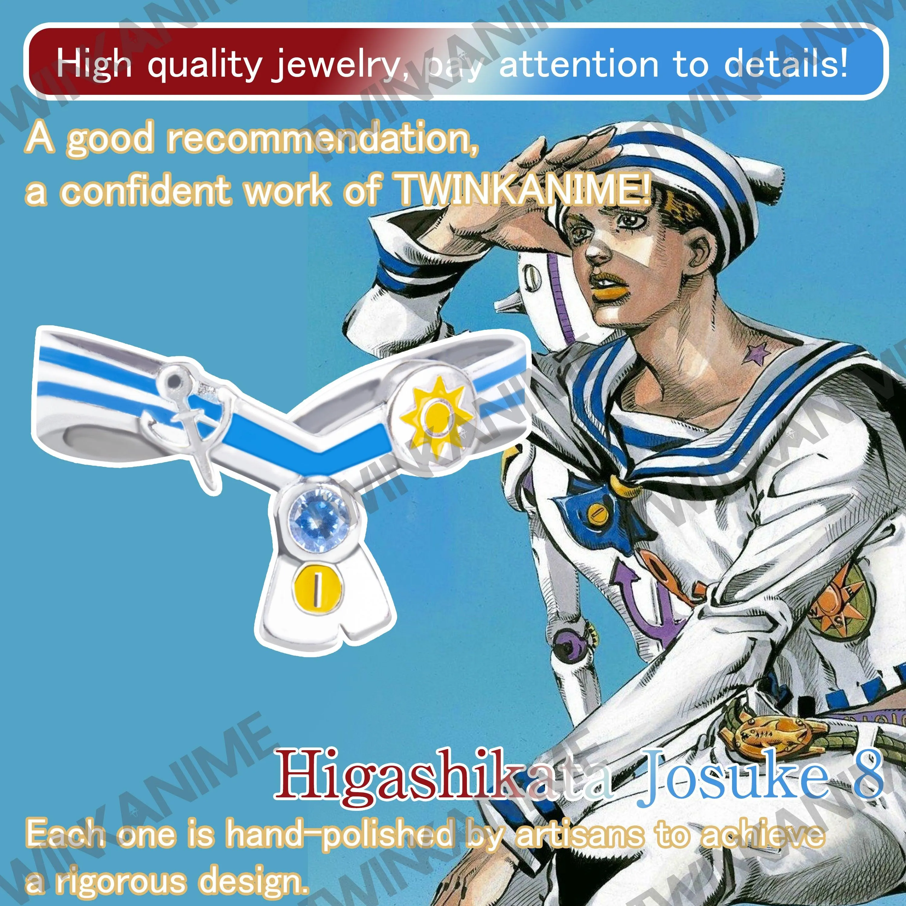 Anime JoJo'S Bizarre Adventure Ring Higashikata Josuke 8 Manga Figure S925 Adjustable