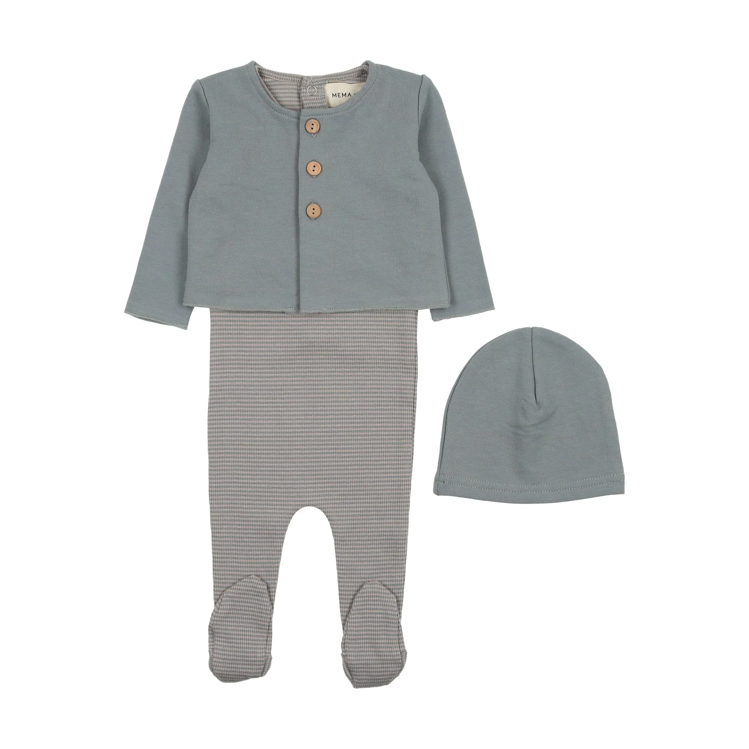 Baby Boy 3 Piece Set | Striped | Dove/Oatmeal | Mema