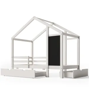 Couch.com Twin House Bed With Blackboard And Drawers, 2 Assembly Options White, with Storage, Wood Construction, White Finish by Couch.com