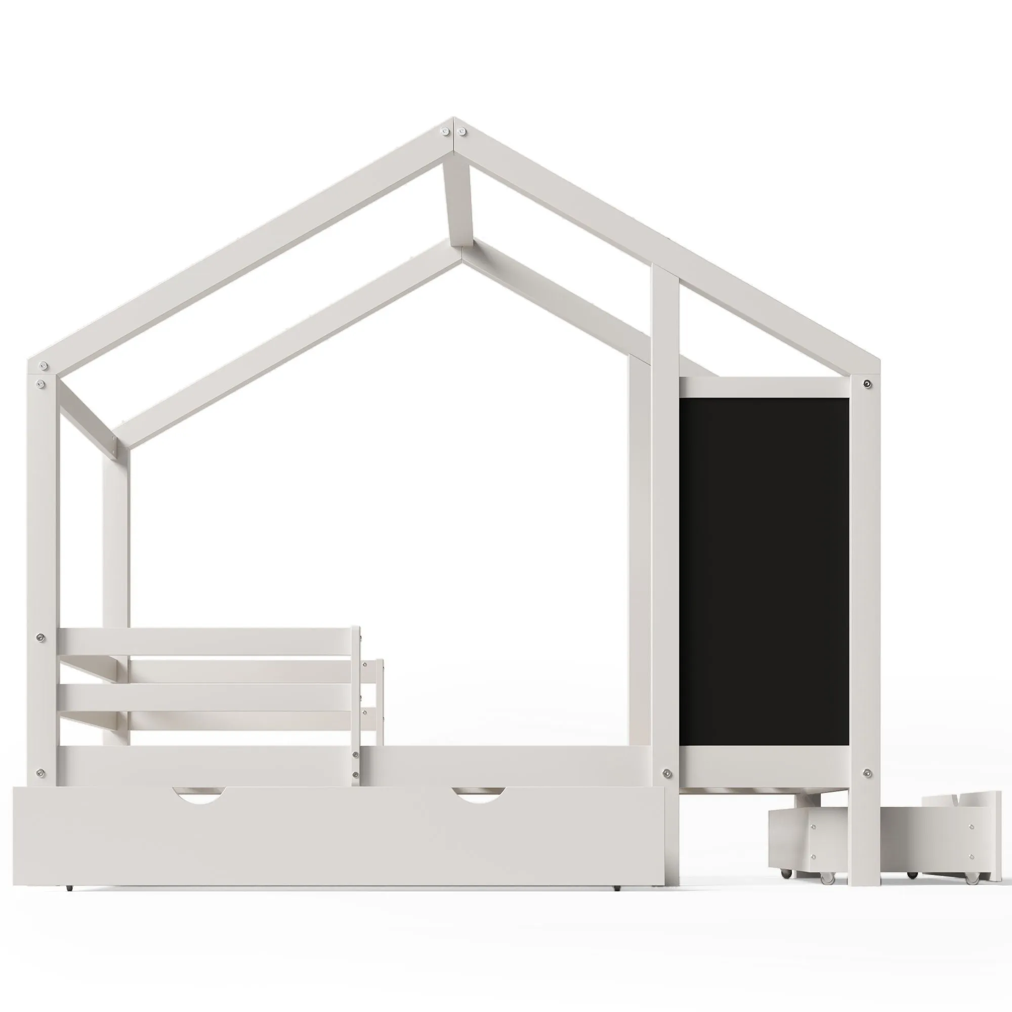 Couch.com Twin House Bed With Blackboard And Drawers, 2 Assembly Options White, with Storage, Wood Construction, White Finish by Couch.com