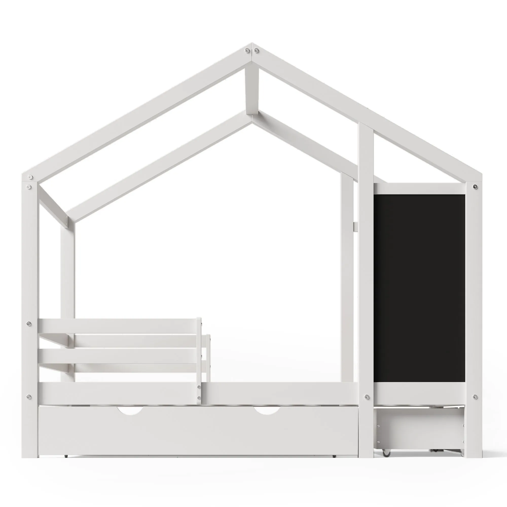Couch.com Twin House Bed With Blackboard And Drawers, 2 Assembly Options White, with Storage, Wood Construction, White Finish by Couch.com