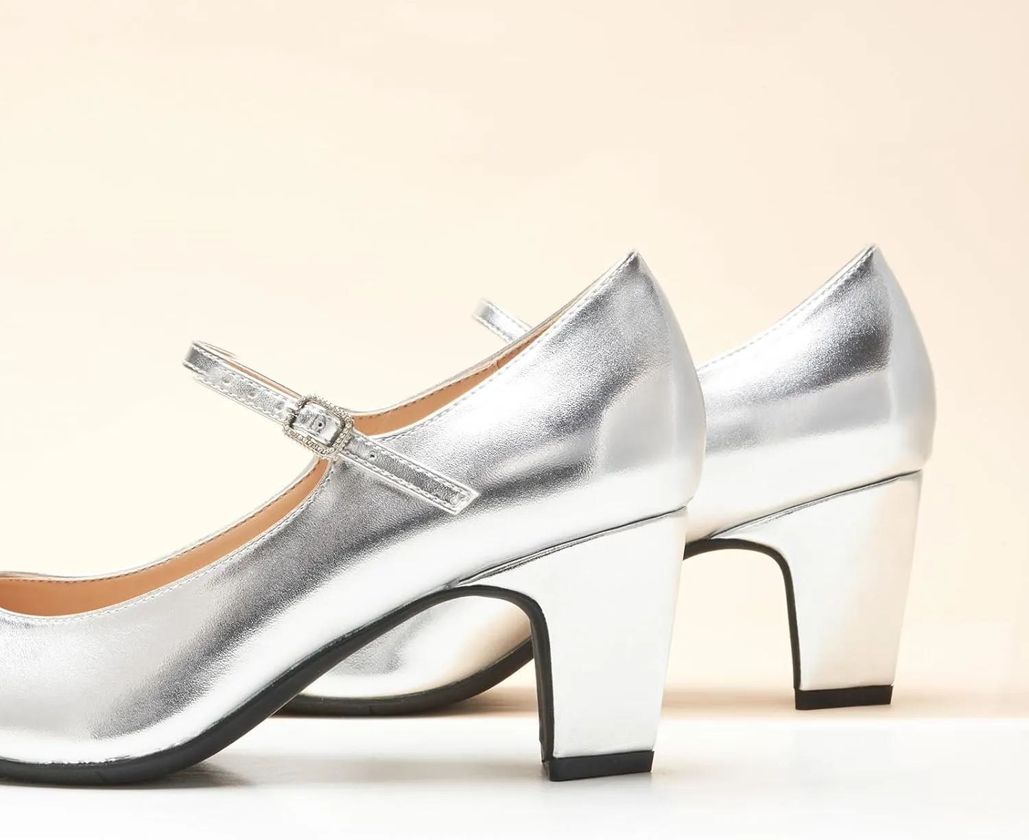 C.Paravano Women's Pumps Mary Jane Pumps Closed Round Toe Low Heels Adjustable Strap Fashion Dress Shoes