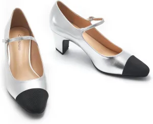 C.Paravano Women's Pumps Mary Jane Pumps Closed Round Toe Low Heels Adjustable Strap Fashion Dress Shoes