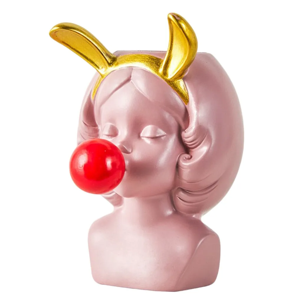 Cute Girl Blowing Bubbles Succulent Planters Vinyl Flower Pot