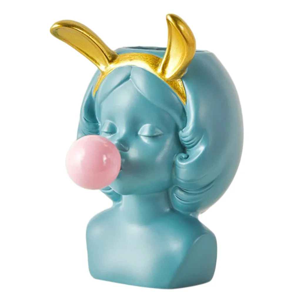 Cute Girl Blowing Bubbles Succulent Planters Vinyl Flower Pot