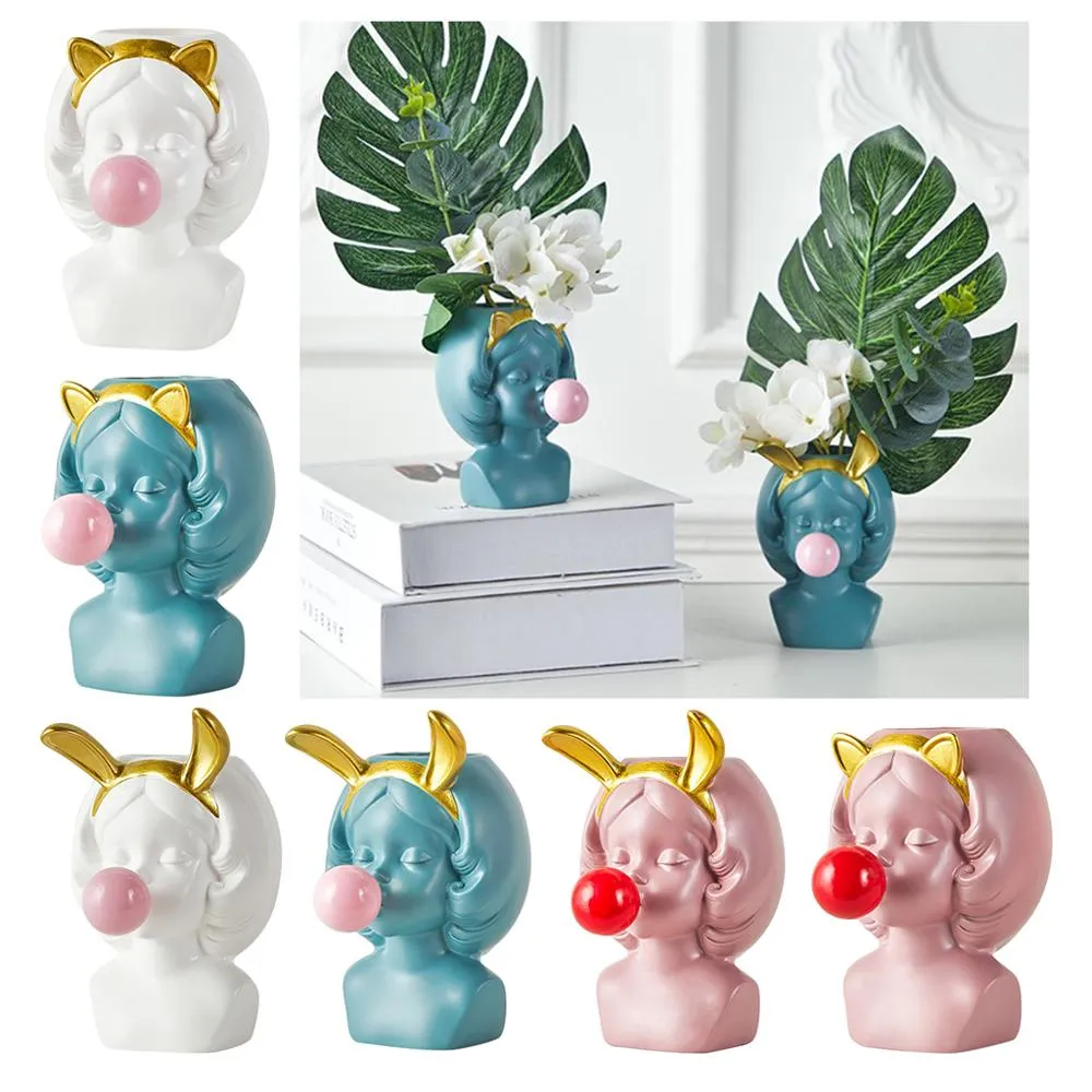 Cute Girl Blowing Bubbles Succulent Planters Vinyl Flower Pot