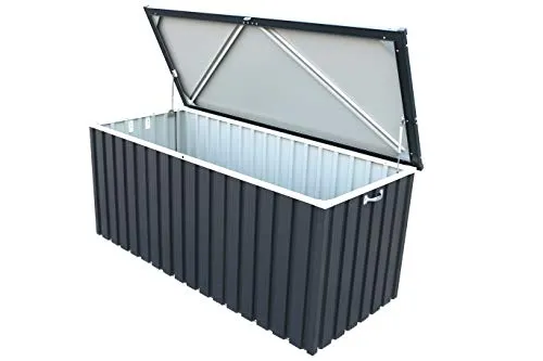 Duramax DH 1.7 Metal Cushion Box (770 L) with Hydraulic Gas Cylinder & Padlock Eye, Outdoor Deck Box and Garden Furniture Organizer, Anthracite & Off-White Trimmings