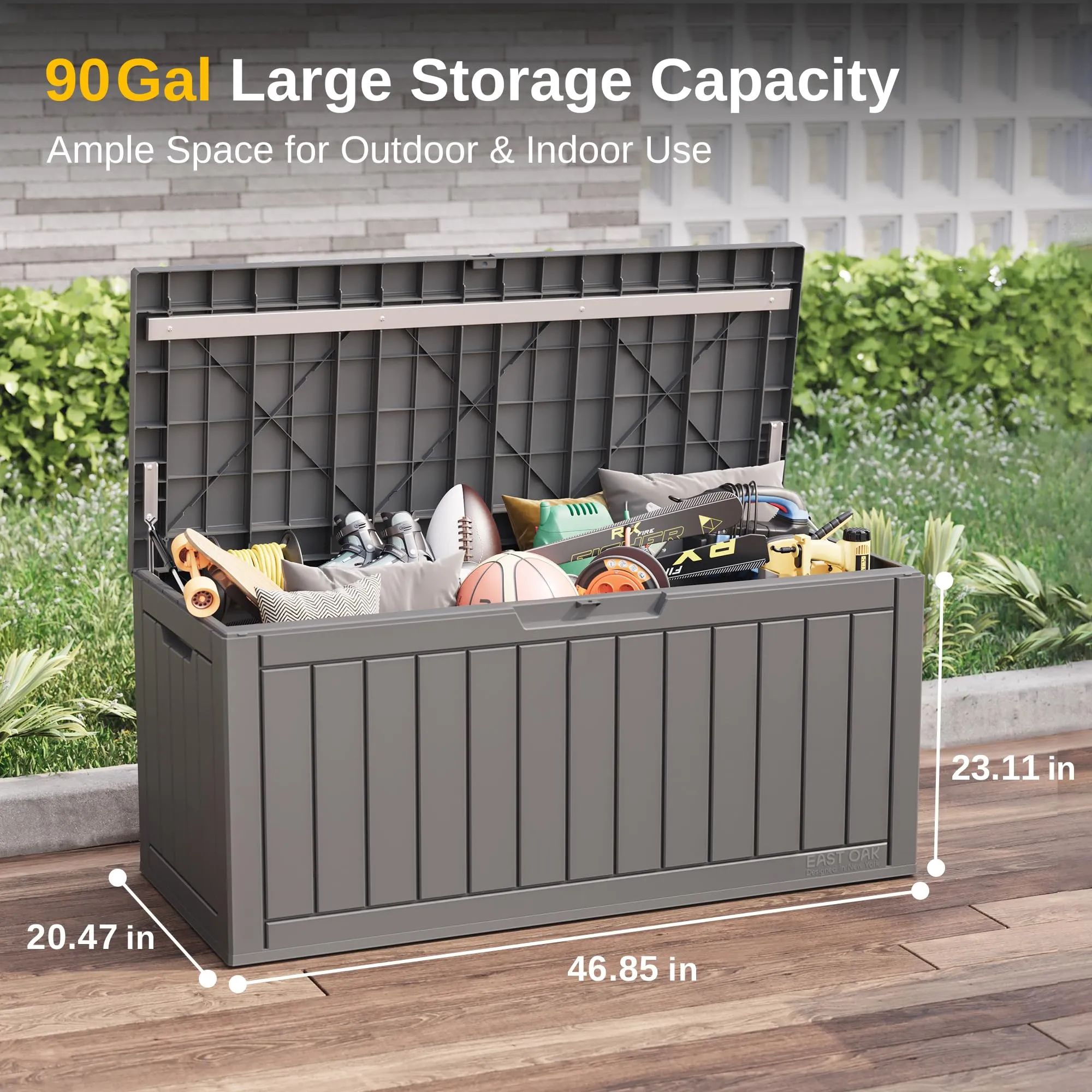 EAST OAK 90 Gallon Deck Box & 62 Gallon Outdoor Trash Can Bundle