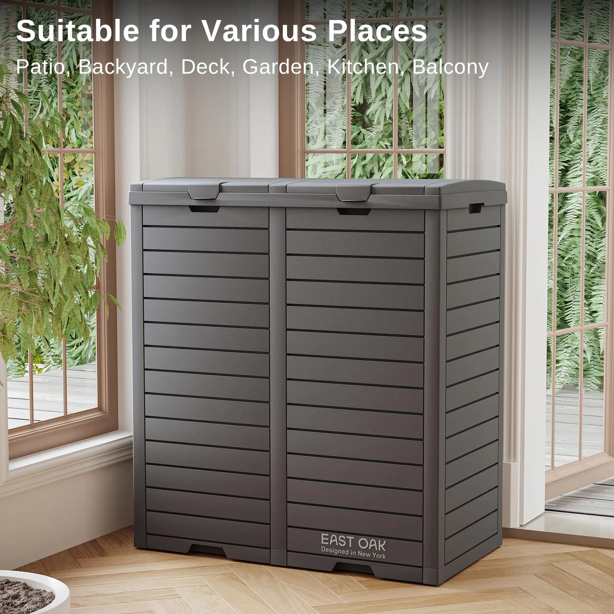 EAST OAK 90 Gallon Deck Box & 62 Gallon Outdoor Trash Can Bundle