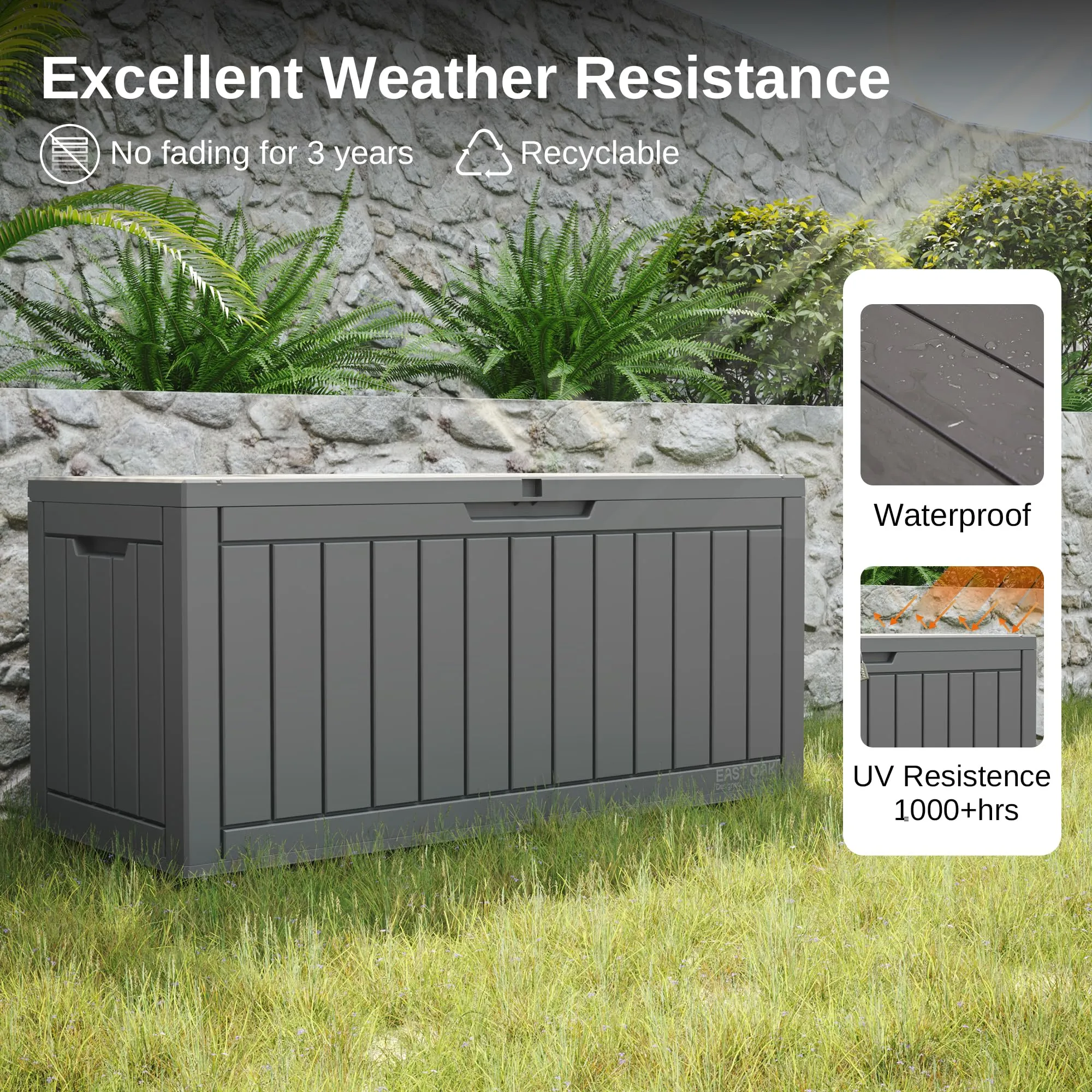 EAST OAK 90 Gallon Deck Box & 62 Gallon Outdoor Trash Can Bundle