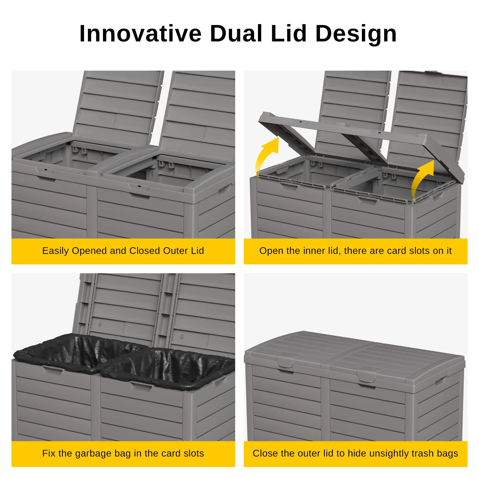 EAST OAK 90 Gallon Deck Box & 62 Gallon Outdoor Trash Can Bundle