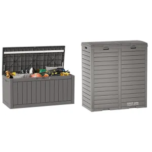 EAST OAK 90 Gallon Deck Box & 62 Gallon Outdoor Trash Can Bundle