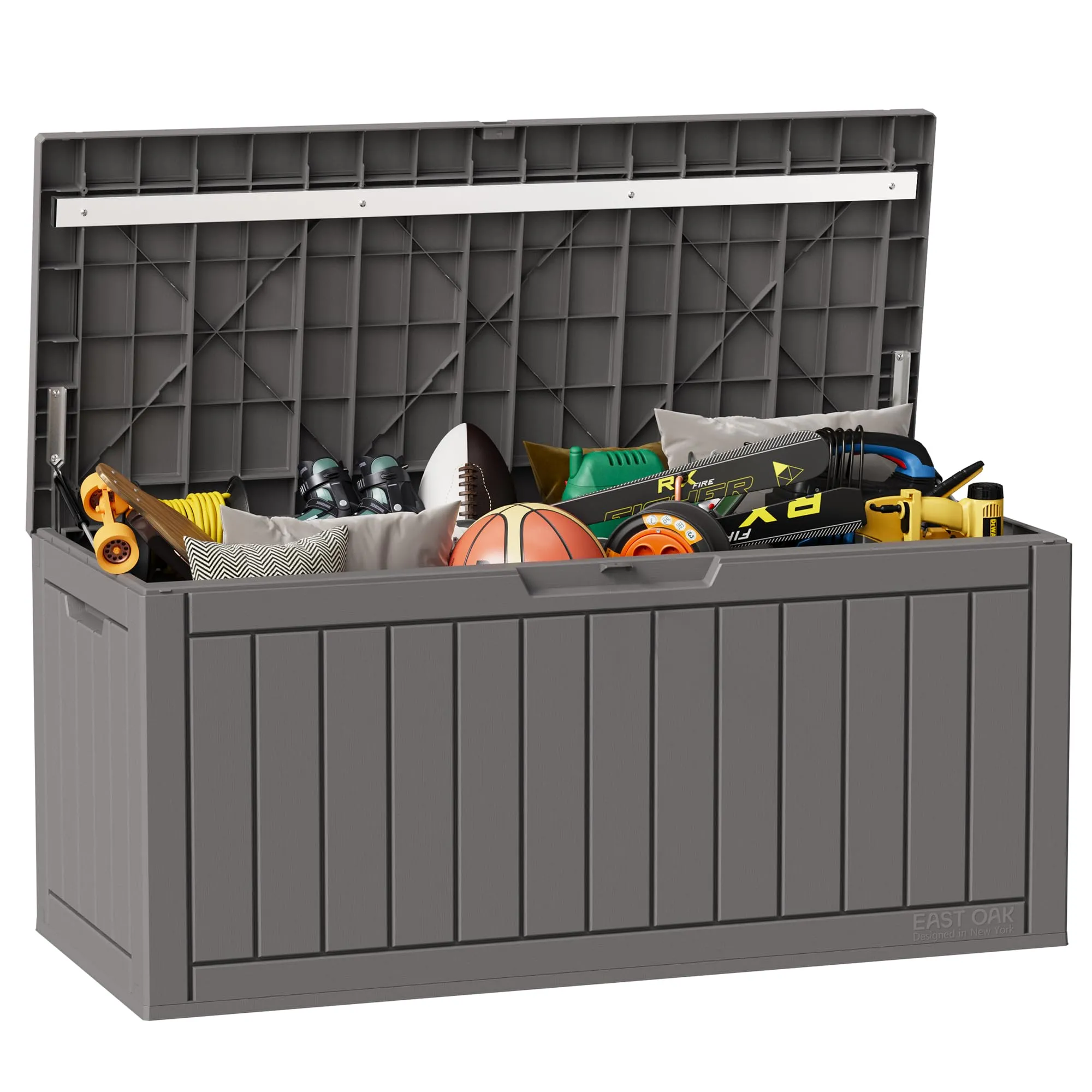 EAST OAK 90 Gallon Deck Box & 62 Gallon Outdoor Trash Can Bundle
