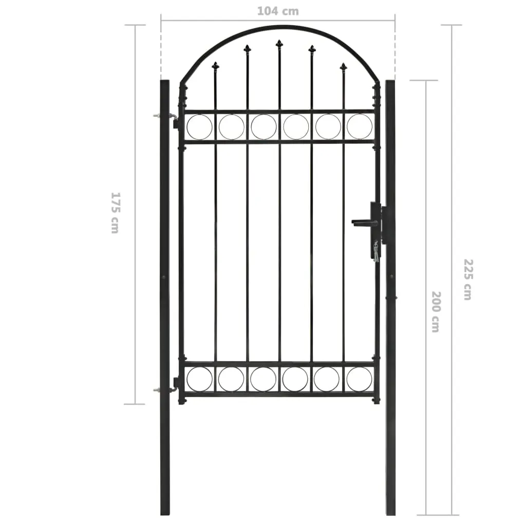 Fence Gate with Arched Top Steel 100x175 cm Black