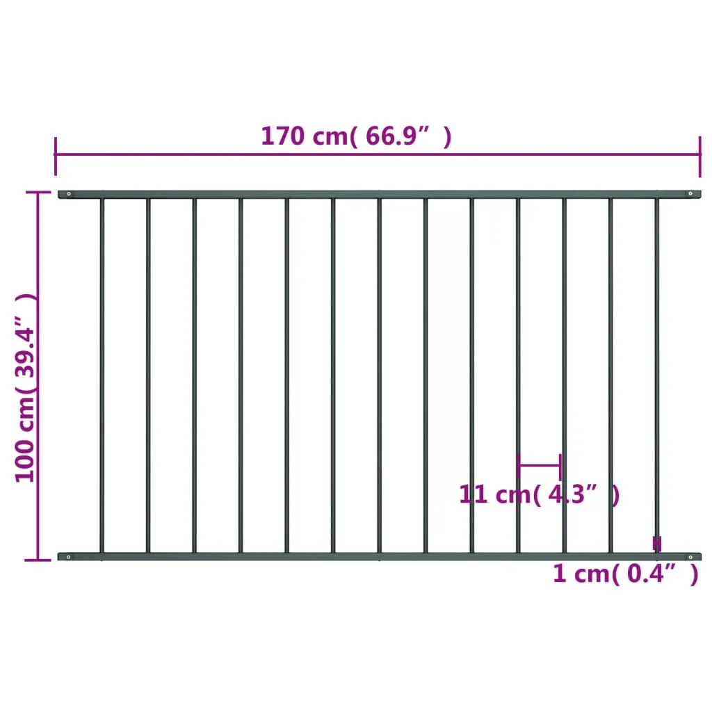 Fence Panel Powder-coated Steel 1.7x1 m Anthracite