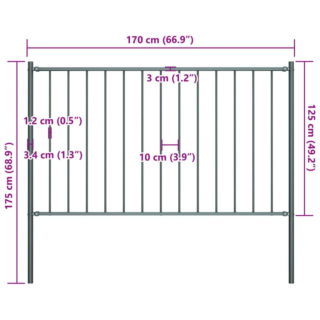 Fence Panel with Posts Powder-coated Steel 1.7x1.25 m Anthracite
