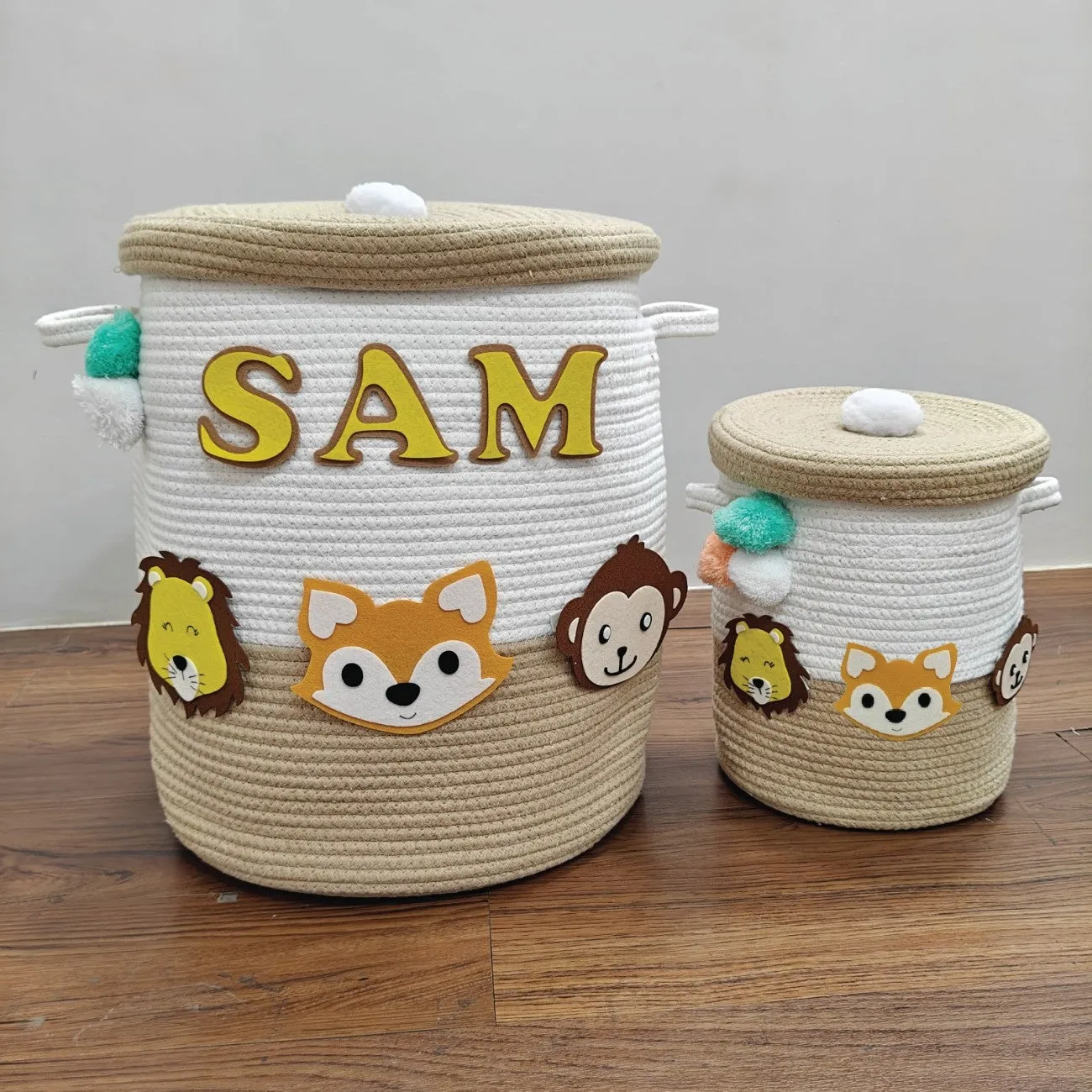 Jute Cotton Storage Basket with Lid - Safari Snuggles