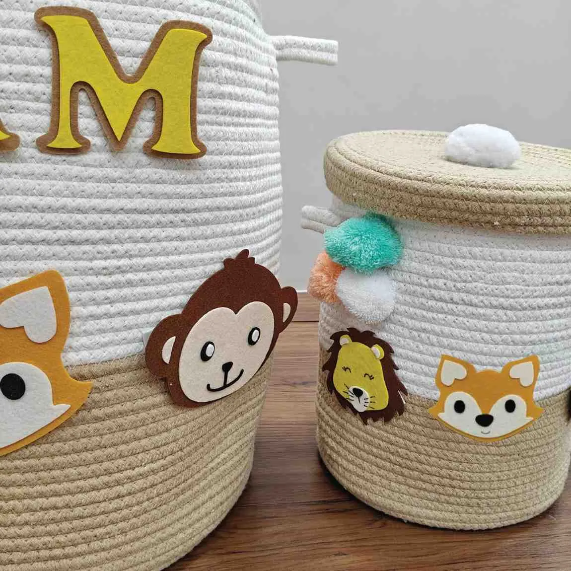 Jute Cotton Storage Basket with Lid - Safari Snuggles