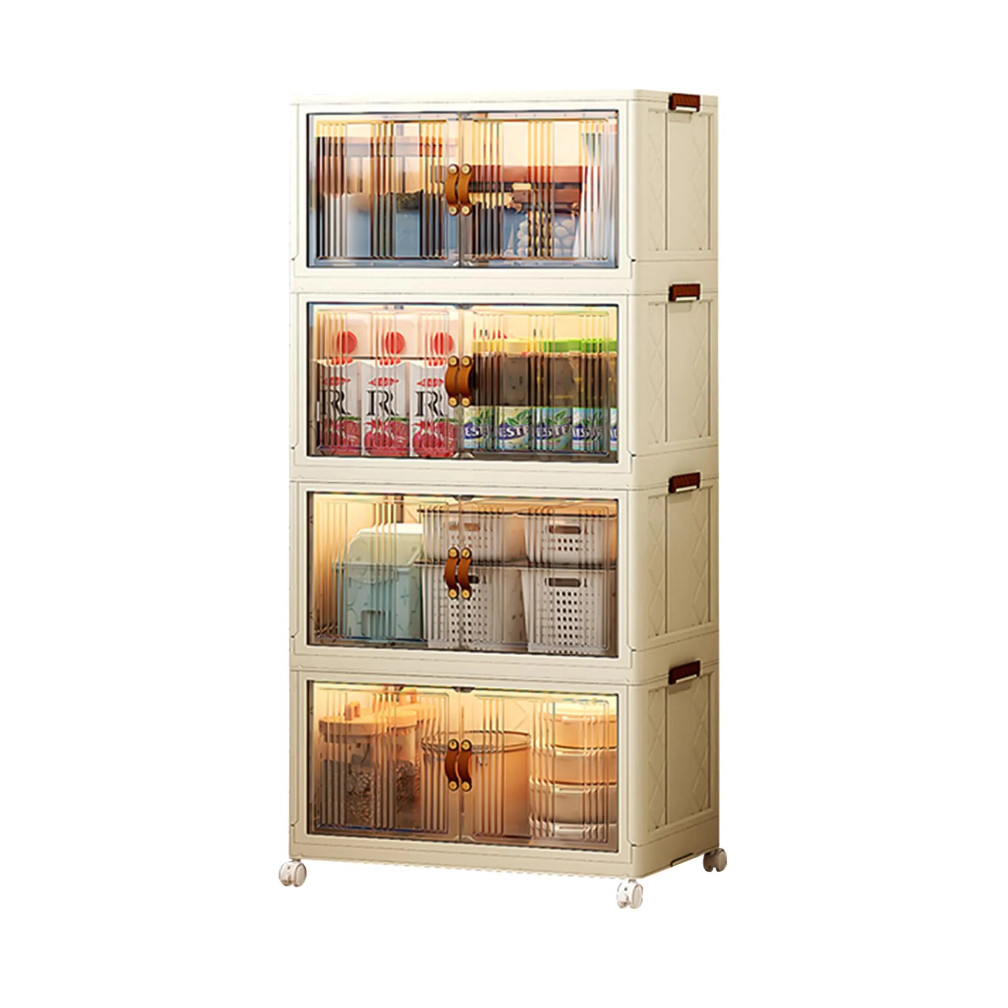 Kuber Industries (Set of 6) 3-Layer Double Door Almirah for Clothes - Collapsible & Foldable Dress Racks/Plastic Cupboard for Storage - White
