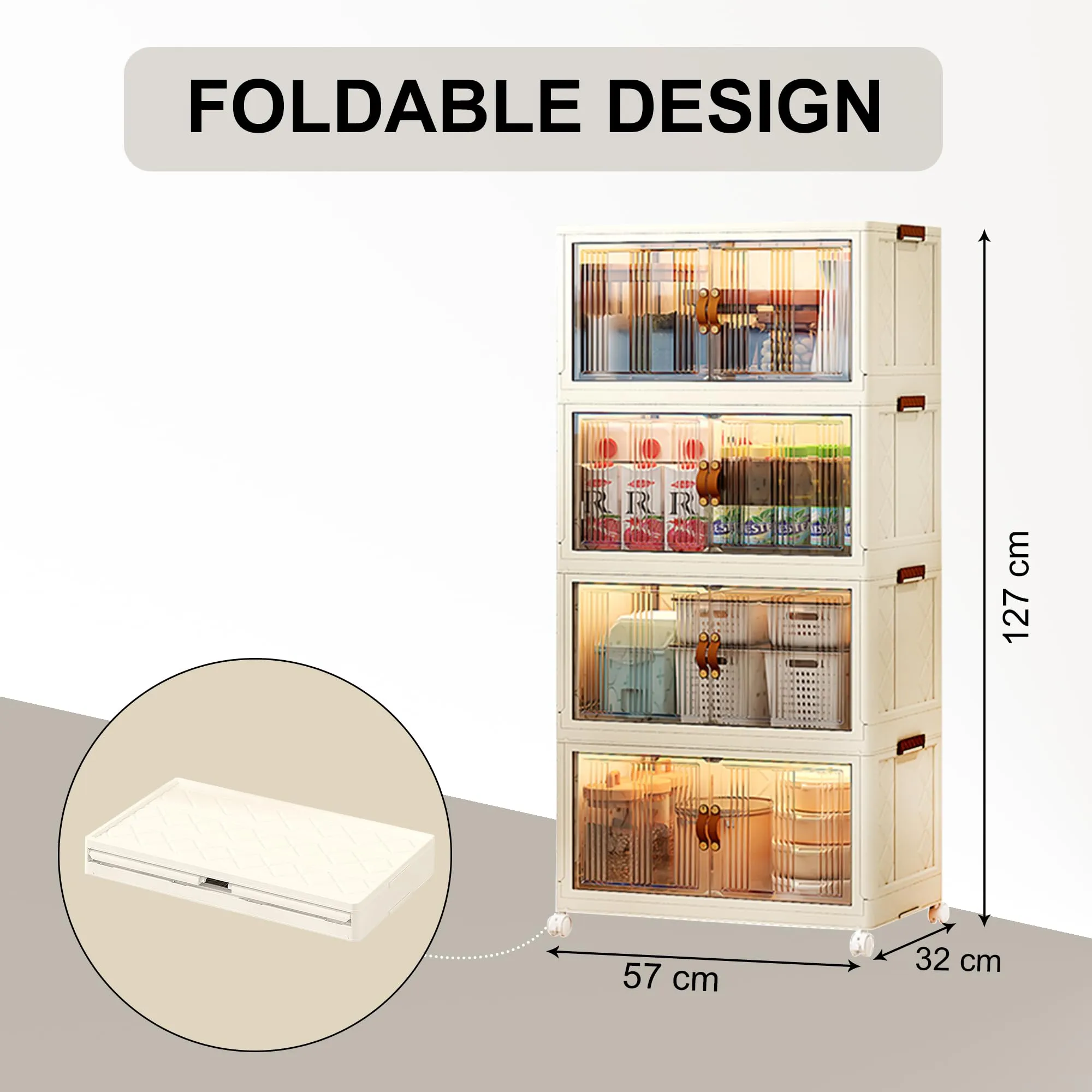 Kuber Industries (Set of 6) 3-Layer Double Door Almirah for Clothes - Collapsible & Foldable Dress Racks/Plastic Cupboard for Storage - White