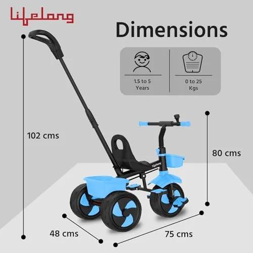 Lifelong Kids Tricycle with EVA Wheels, Bell & Storage Basket|Baby Trike with Parental Control|Age Group 2 Years to 5 Years Carrying Capacity Upto 30 kgs