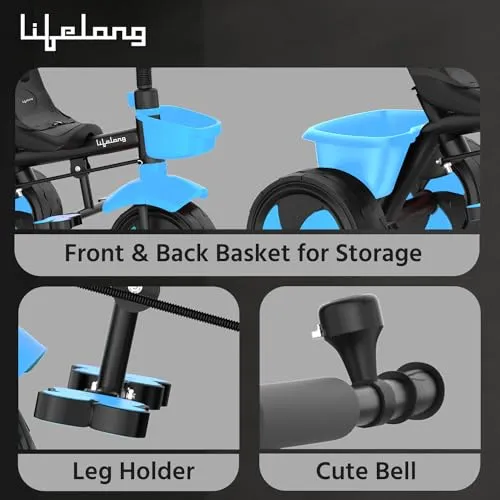 Lifelong Kids Tricycle with EVA Wheels, Bell & Storage Basket|Baby Trike with Parental Control|Age Group 2 Years to 5 Years Carrying Capacity Upto 30 kgs