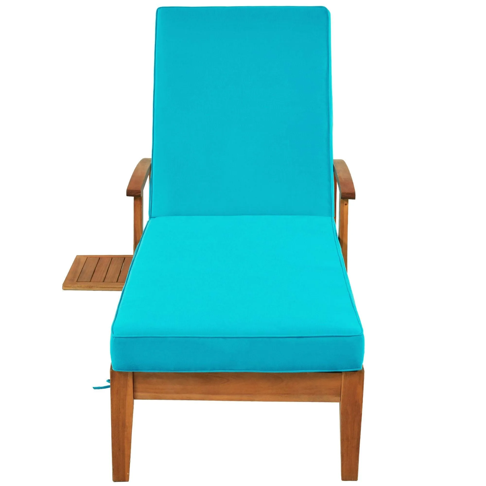 Outdoor Solid Wood 78.8" Chaise Lounge Patio Reclining Daybed with Cushion, Wheels and Sliding Cup Table for Backyard, Garden, Poolside,Brown Wood Finish Blue Cushion, Set of 2