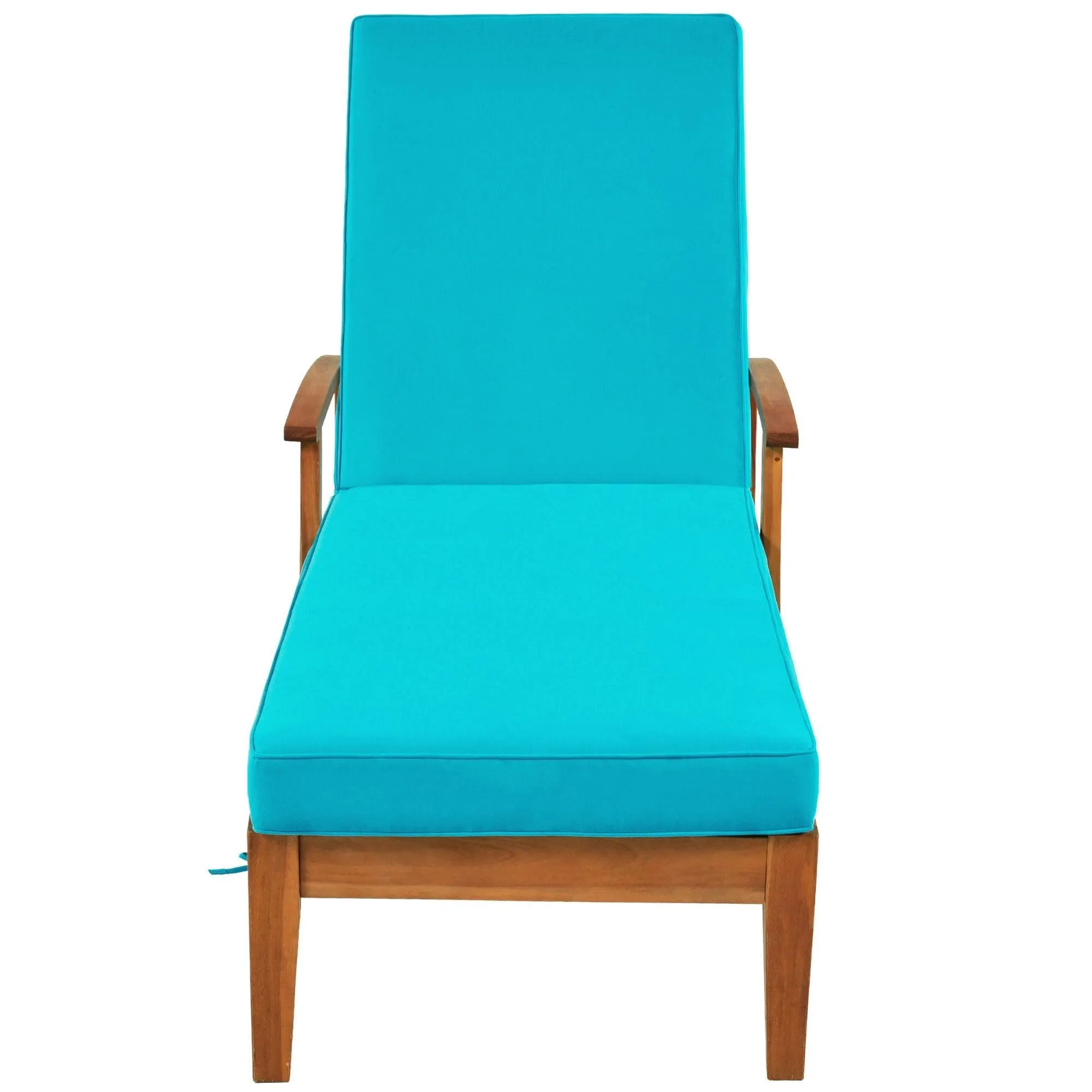 Outdoor Solid Wood 78.8" Chaise Lounge Patio Reclining Daybed with Cushion, Wheels and Sliding Cup Table for Backyard, Garden, Poolside,Brown Wood Finish Blue Cushion, Set of 2