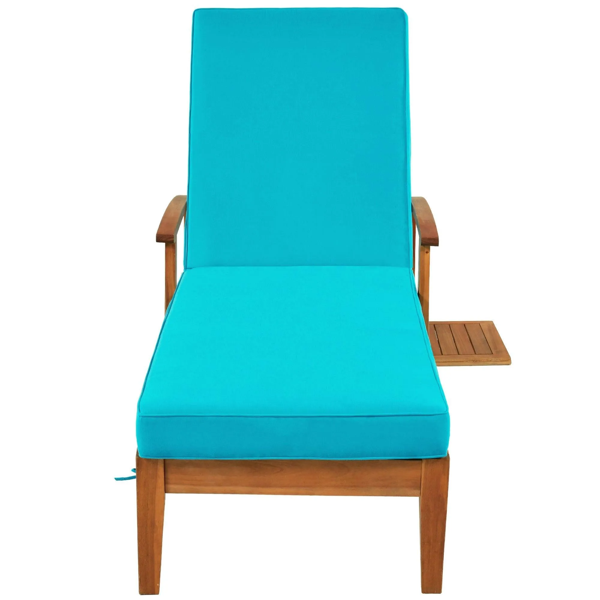 Outdoor Solid Wood 78.8" Chaise Lounge Patio Reclining Daybed with Cushion, Wheels and Sliding Cup Table for Backyard, Garden, Poolside,Brown Wood Finish Blue Cushion, Set of 2