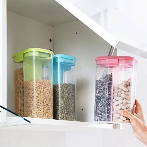 Plastic 2 Sections Air Tight Transparent Food Grain Cereal Storage Container (2 ltr)
