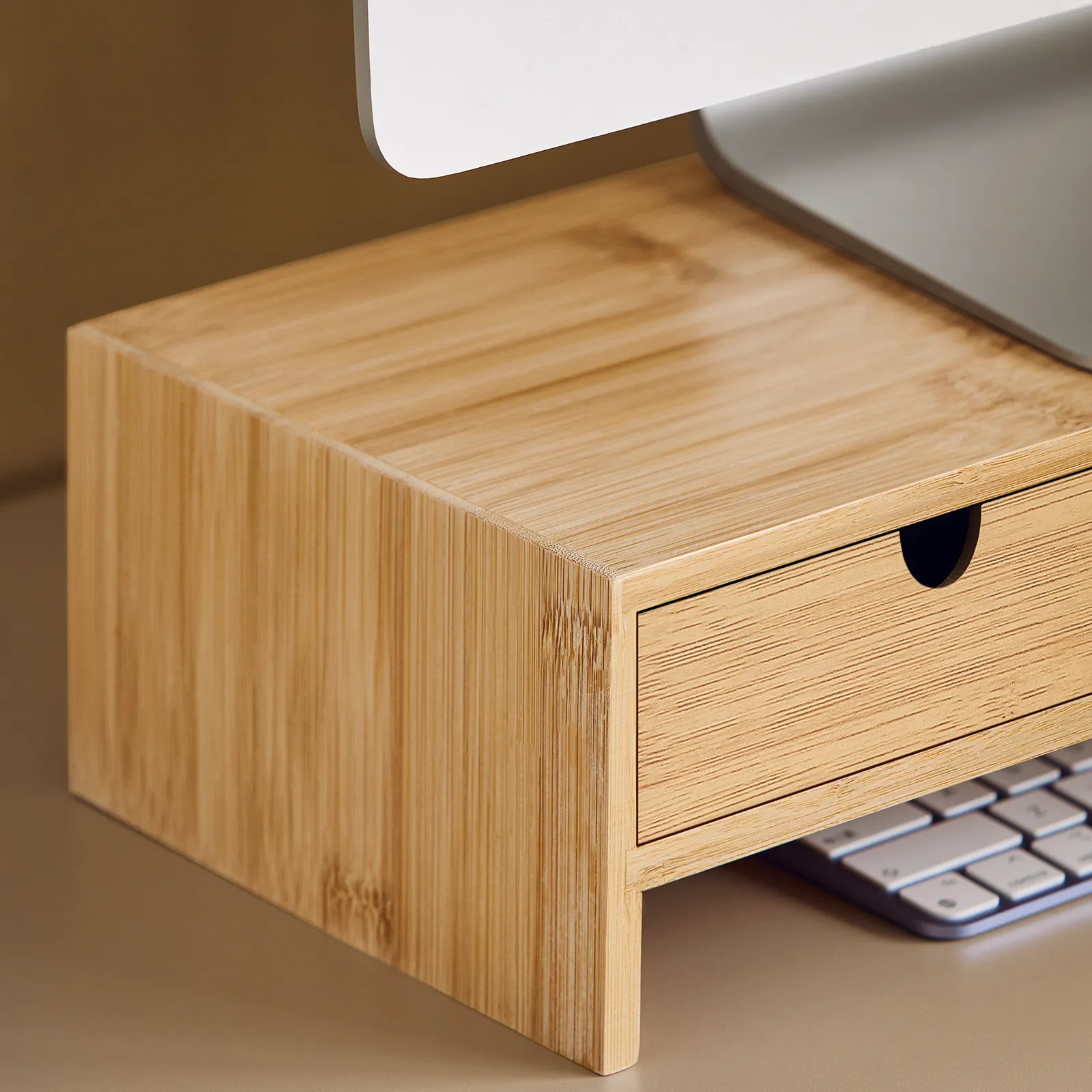 SoBuy Bamboo Computer Screen Monitor Stand,Monitor Riser,Desk Organizer with 2 Drawers FRG198-N