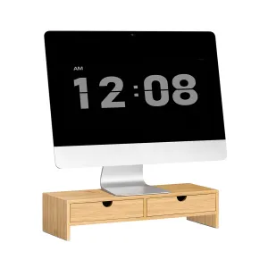 SoBuy Bamboo Computer Screen Monitor Stand,Monitor Riser,Desk Organizer with 2 Drawers FRG198-N