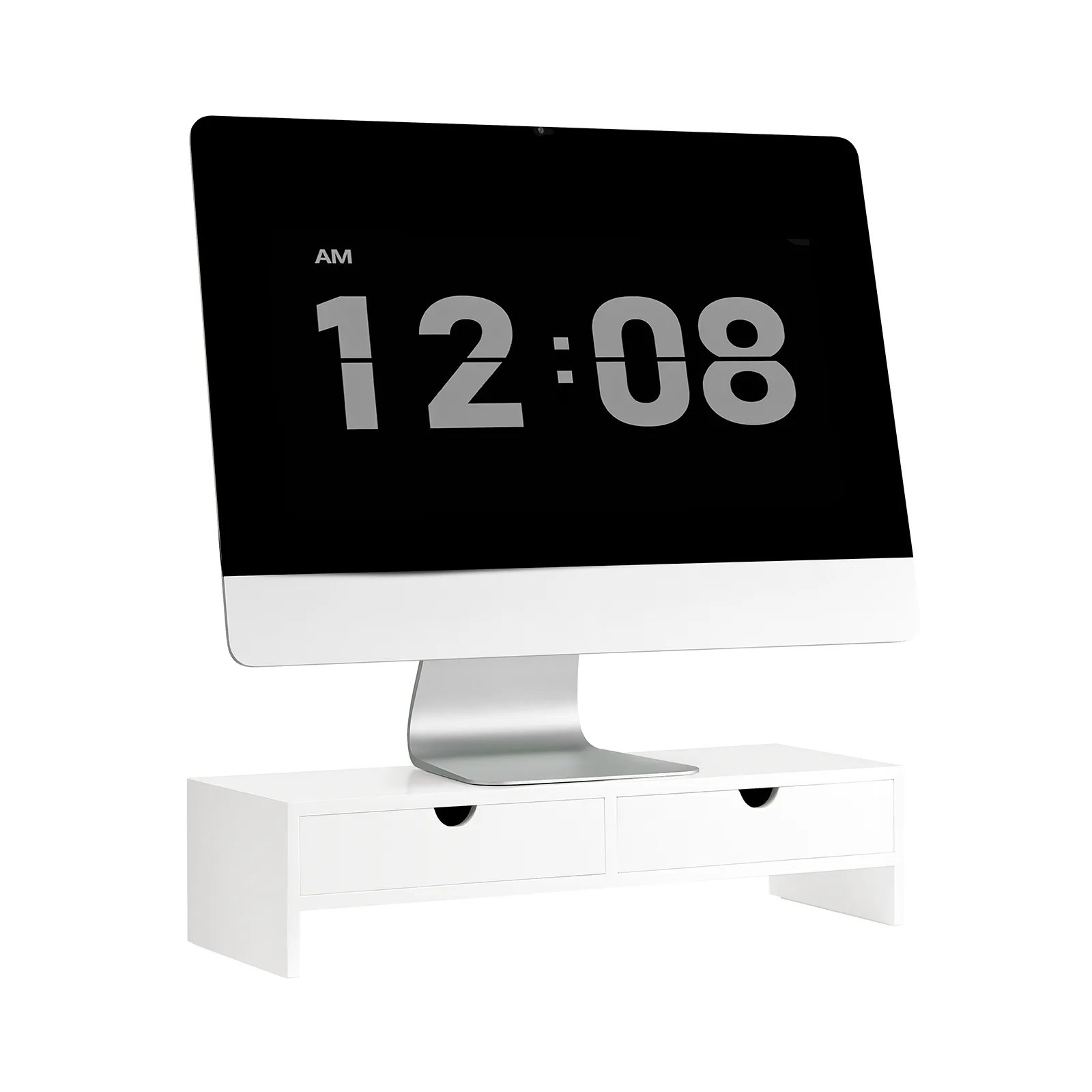 SoBuy Monitor Stand Computer Screen Monitor Stand Monitor Riser Desk Organizer 2 Drawers White,BBF02-W
