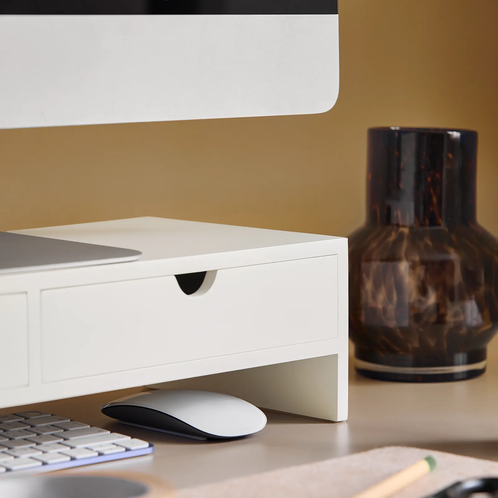 SoBuy Monitor Stand Computer Screen Monitor Stand Monitor Riser Desk Organizer 2 Drawers White,BBF02-W