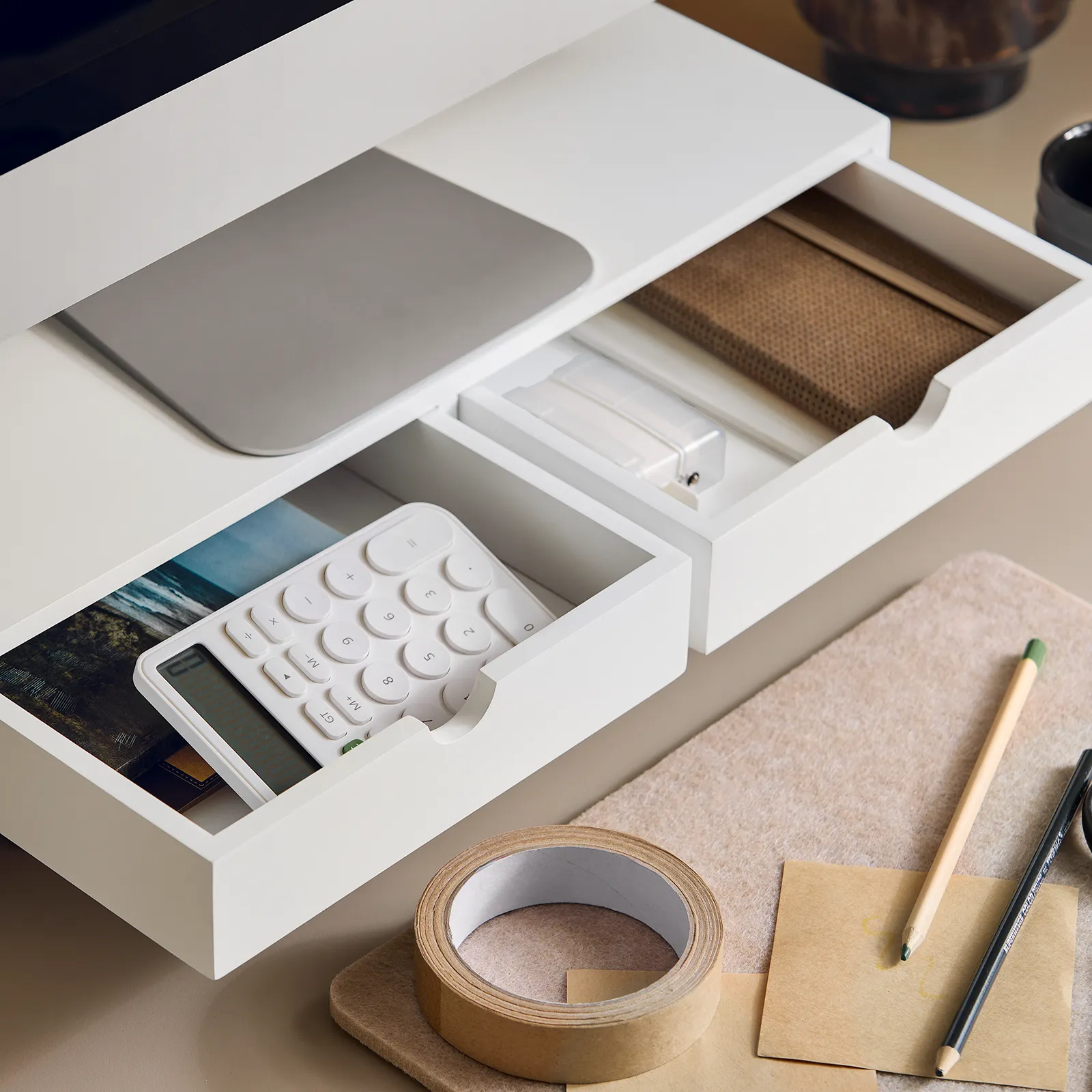 SoBuy Monitor Stand Computer Screen Monitor Stand Monitor Riser Desk Organizer 2 Drawers White,BBF02-W