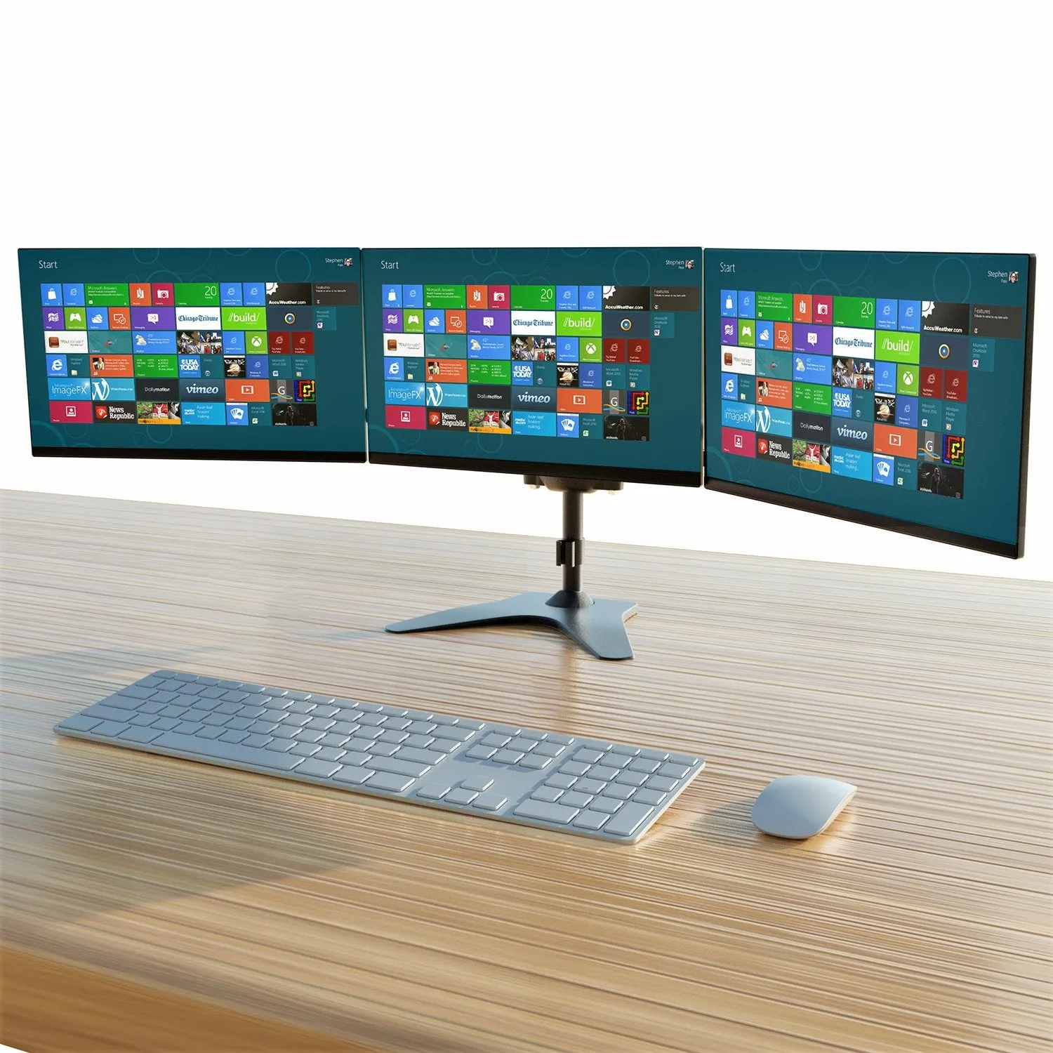 Triple Monitor Stand, Full Motion Articulating Aluminum Monitor Mount, Fit Three 27" Flat/Curved LCD LED Computer Screens Freestanding, Black (3MSFHW-T)
