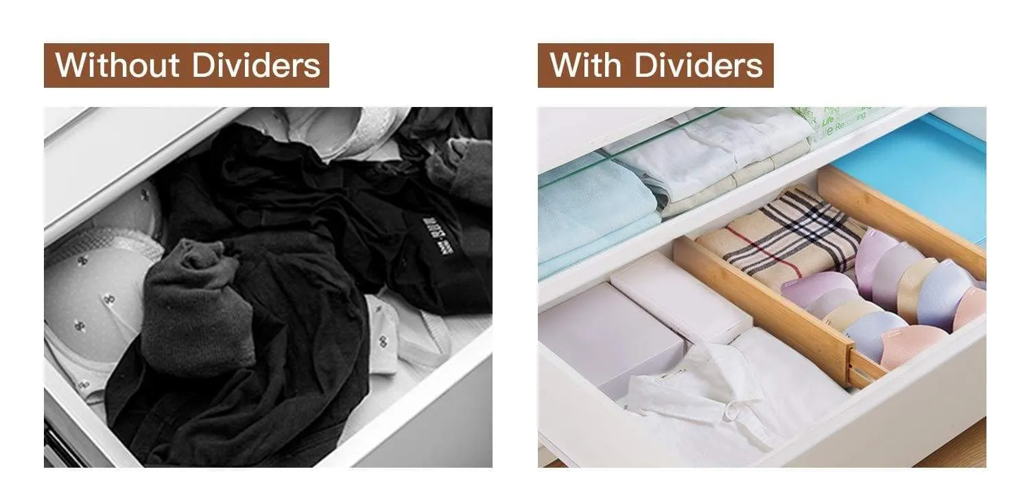 Utoplike 4 Pack Bamboo Kitchen Drawer Dividers (17.5-21.65IN),Adjustable Drawer Organizers,Spring Loaded,Works in Kitchen,Dresser,Bathroom,Bedroom,Baby Drawer,Desk