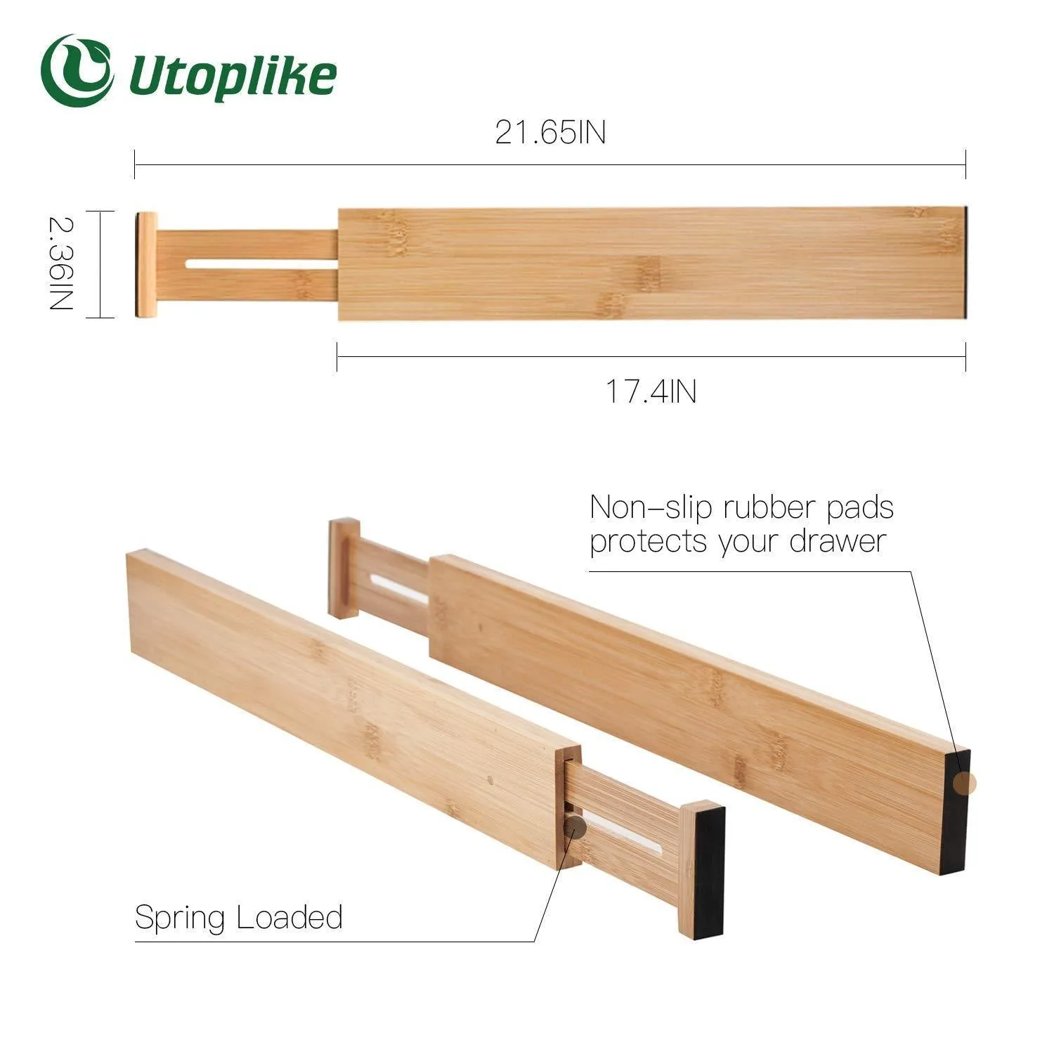 Utoplike 4 Pack Bamboo Kitchen Drawer Dividers (17.5-21.65IN),Adjustable Drawer Organizers,Spring Loaded,Works in Kitchen,Dresser,Bathroom,Bedroom,Baby Drawer,Desk